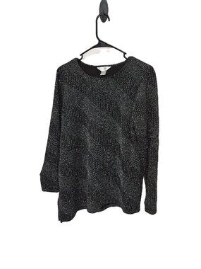 CJ Banks Womens Size X Asymmetric Top Black Silver Long Sleeve Flowy Party